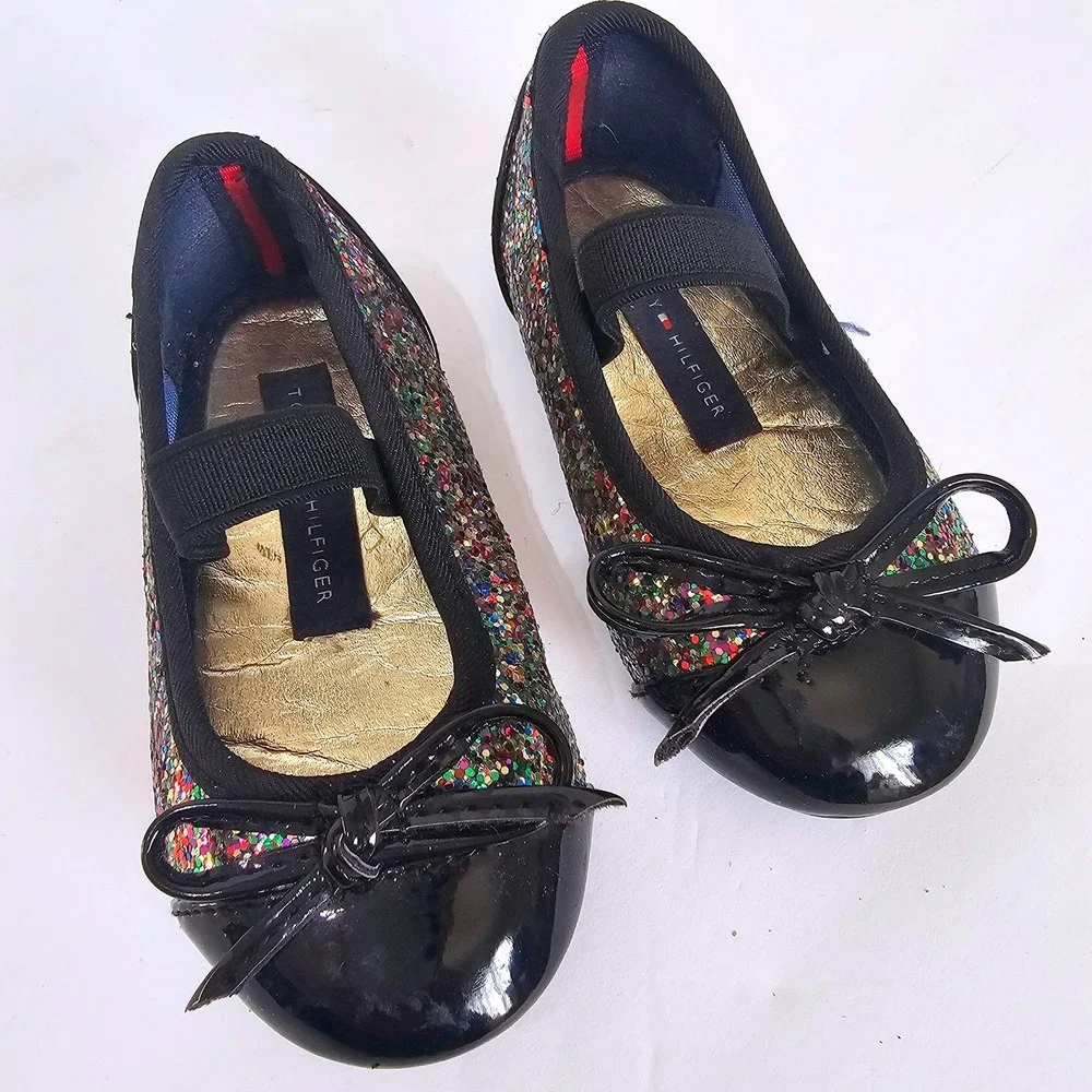 Tommy Hilfiger Kayleigh Chunky‎ Glitter Ballet Flats Black Rainbow Toddler 5